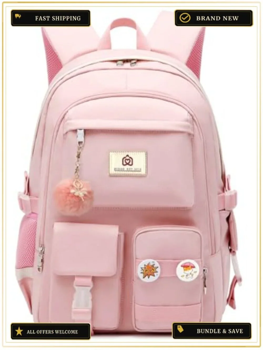 Laptop Backpack for Women 15.6 Inch Waterproof Nylon Daypack with USB, School